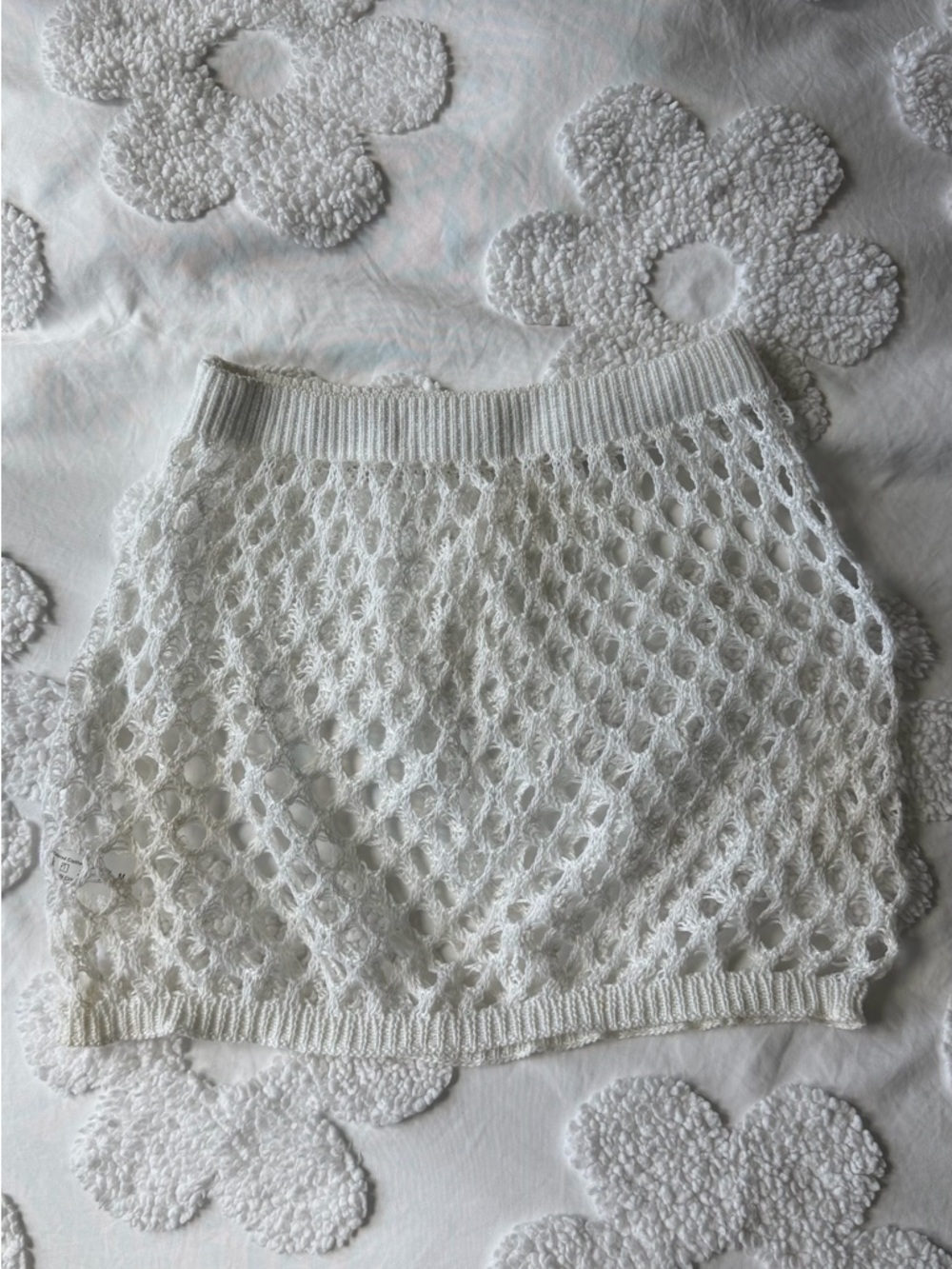 White Crochet Knit Mini Skirt
